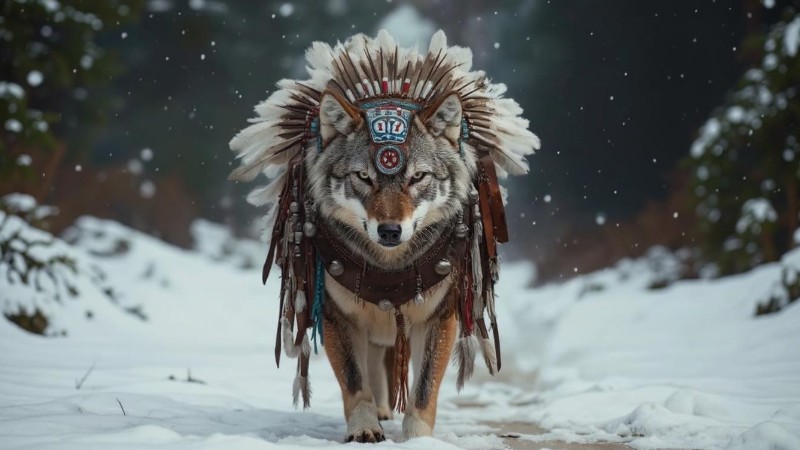 In Native American traditions, spirit animals are powerful guides that reflect our inner selves, life paths, and spiritual journeys.

Each animal carries unique symbolism—whether it's the wisdom of th - Digital concept art for illustrative purpose, tags: inheemse amerikaanse hopi- en - Monok